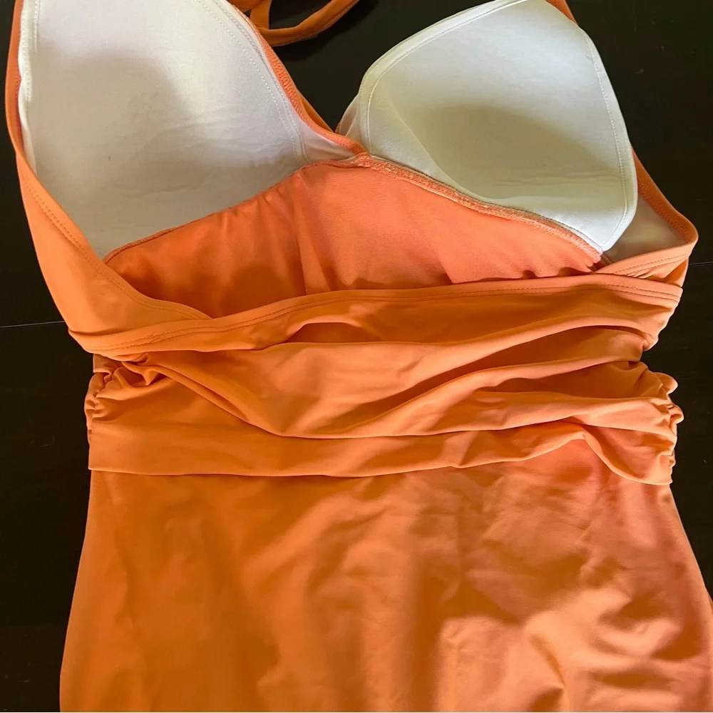 Bleu Rod Beattie orange one piece swimsuit halter braided tie padded bust